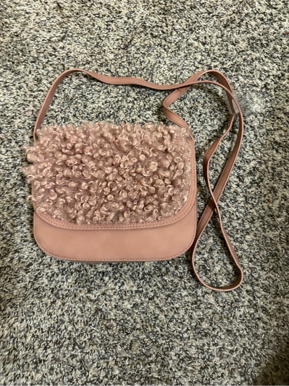 Women's Faux-Shearling Crossbody Bag in Blush